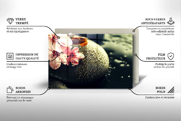 Szklana deska do kuchni Kwiaty kamienie zen