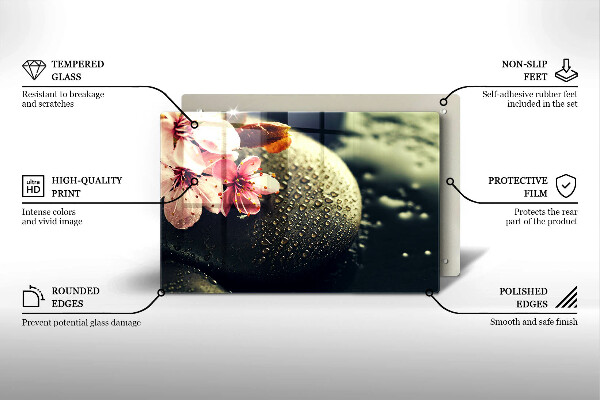 Szklana deska do kuchni Kwiaty kamienie zen