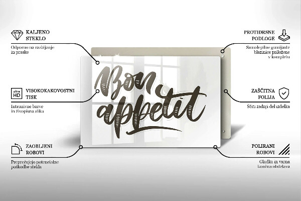 Szklana deska do kuchni Napis Bon Appetit