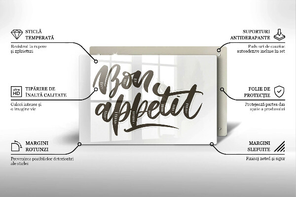Szklana deska do kuchni Napis Bon Appetit