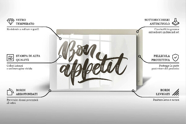 Szklana deska do kuchni Napis Bon Appetit