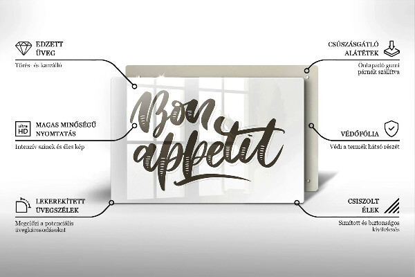 Szklana deska do kuchni Napis Bon Appetit