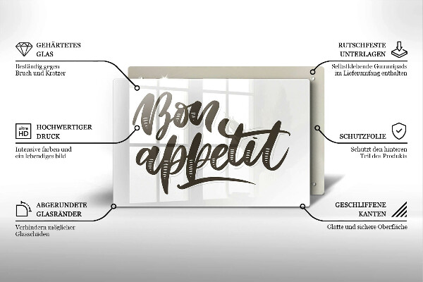 Szklana deska do kuchni Napis Bon Appetit