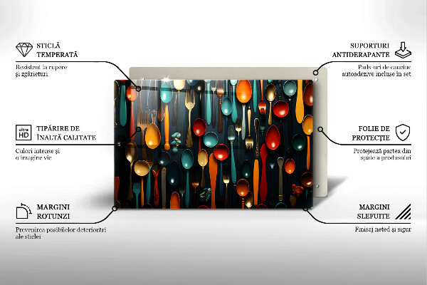 Szklana deska do kuchni Kolorowe łyżki i widelce