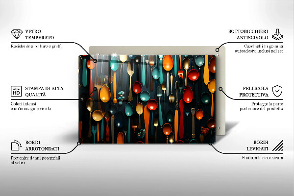 Szklana deska do kuchni Kolorowe łyżki i widelce