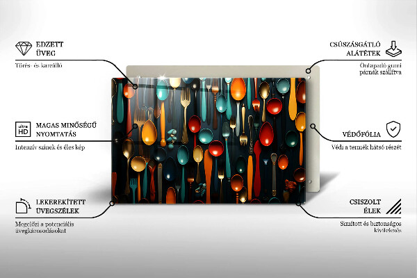 Szklana deska do kuchni Kolorowe łyżki i widelce
