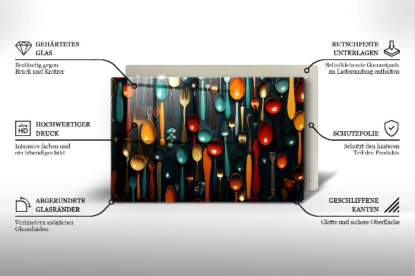 Szklana deska do kuchni Kolorowe łyżki i widelce