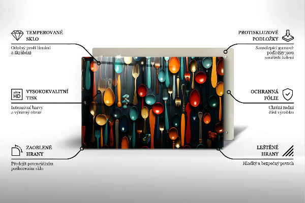 Szklana deska do kuchni Kolorowe łyżki i widelce