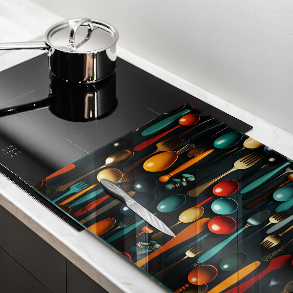 Szklana deska do kuchni Kolorowe łyżki i widelce
