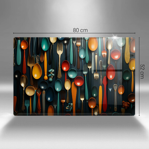 Szklana deska do kuchni Kolorowe łyżki i widelce