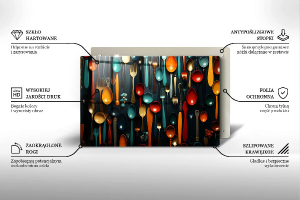 Szklana deska do kuchni Kolorowe łyżki i widelce