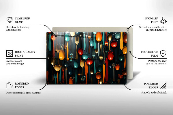 Szklana deska do kuchni Kolorowe łyżki i widelce