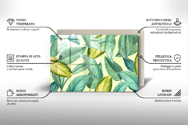 Szklana deska do kuchni Zielone tropikalne liście