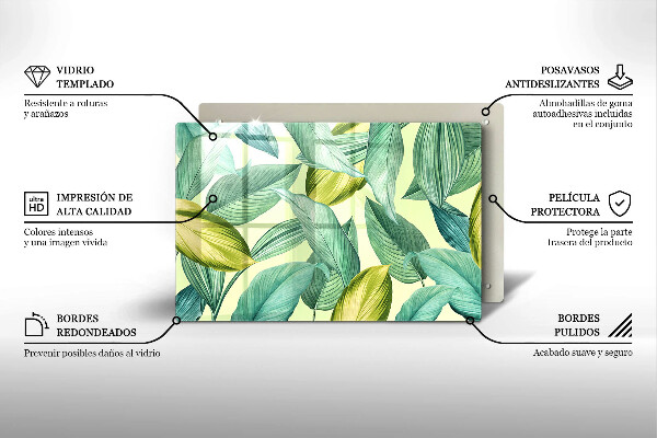 Szklana deska do kuchni Zielone tropikalne liście