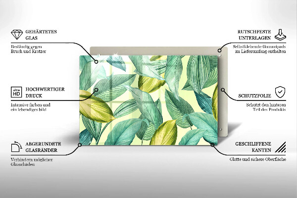 Szklana deska do kuchni Zielone tropikalne liście