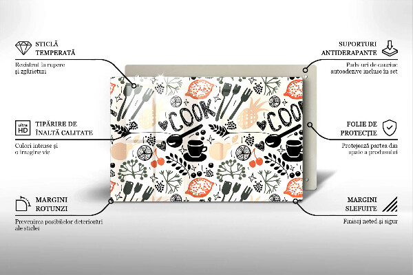 Szklana deska do kuchni Rysunkowy motyw kuchenny