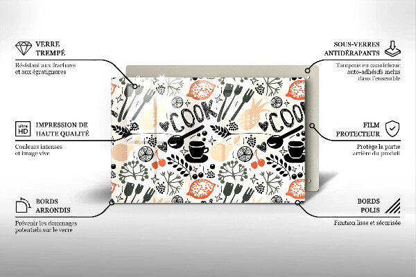 Szklana deska do kuchni Rysunkowy motyw kuchenny