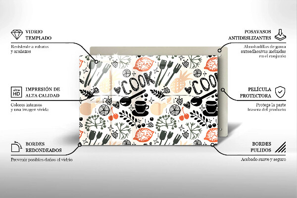 Szklana deska do kuchni Rysunkowy motyw kuchenny