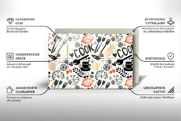 Szklana deska do kuchni Rysunkowy motyw kuchenny