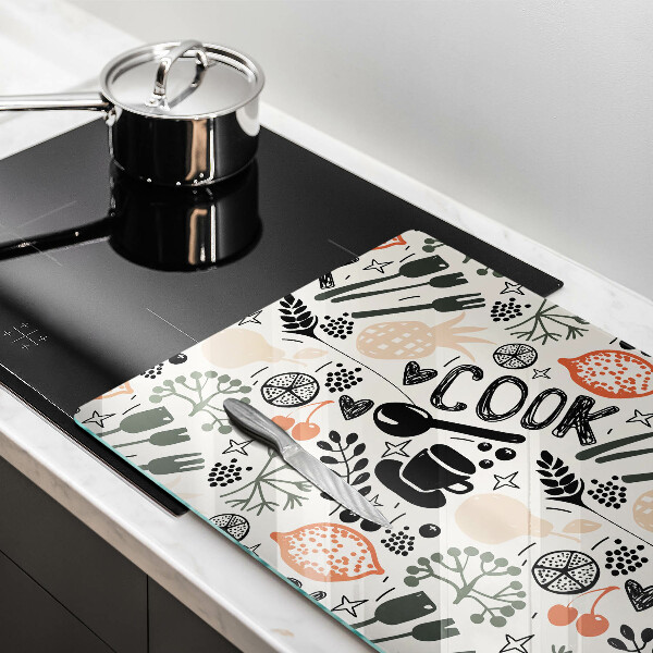 Szklana deska do kuchni Rysunkowy motyw kuchenny