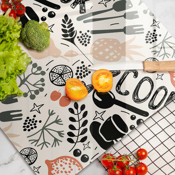 Szklana deska do kuchni Rysunkowy motyw kuchenny