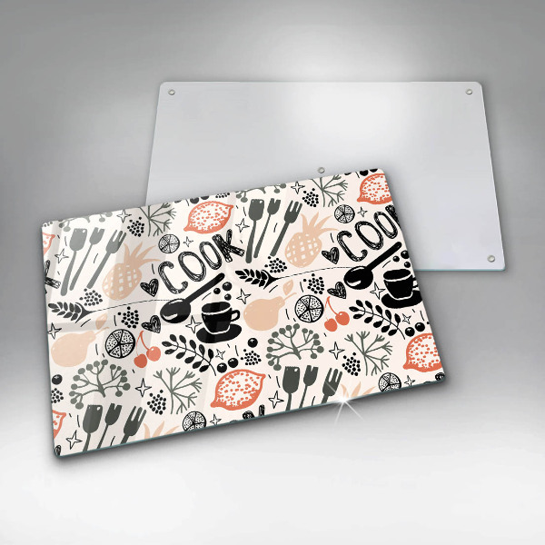 Szklana deska do kuchni Rysunkowy motyw kuchenny