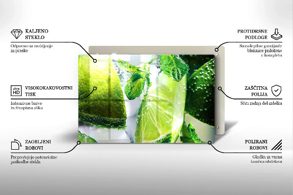 Szklana deska do kuchni Woda z limonką i lodem