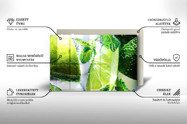 Szklana deska do kuchni Woda z limonką i lodem