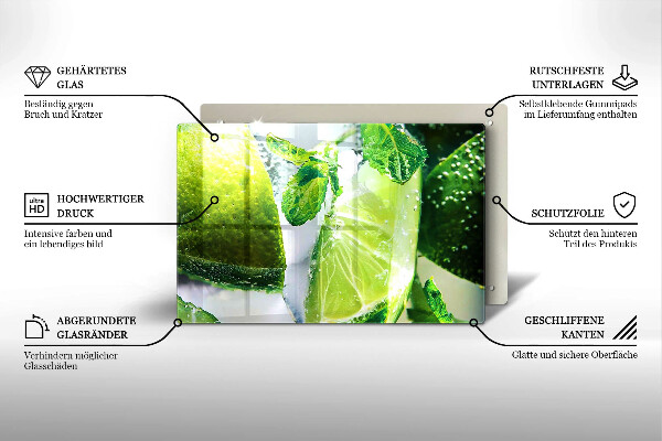 Szklana deska do kuchni Woda z limonką i lodem