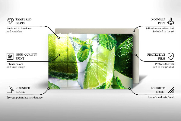 Szklana deska do kuchni Woda z limonką i lodem