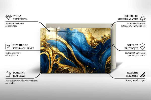 Szklana deska do kuchni Niebiesko-złoty marmur