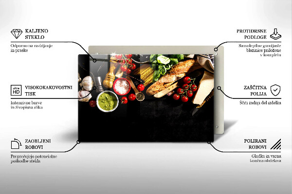 Szklana deska do kuchni Włoskie składniki i przyprawy