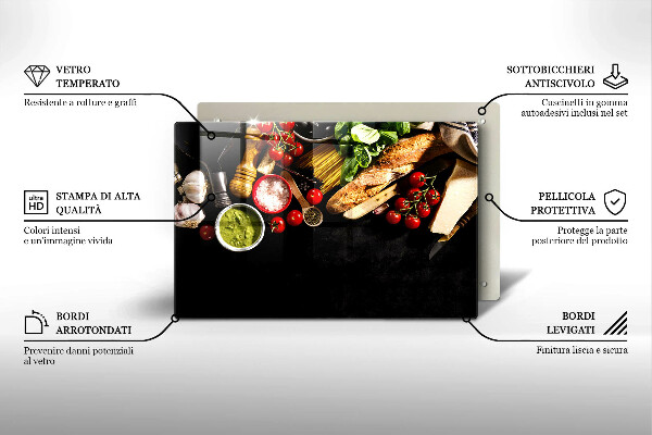 Szklana deska do kuchni Włoskie składniki i przyprawy