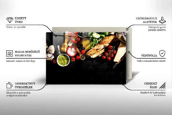 Szklana deska do kuchni Włoskie składniki i przyprawy