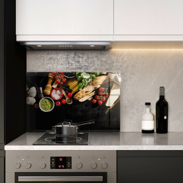 Szklana deska do kuchni Włoskie składniki i przyprawy