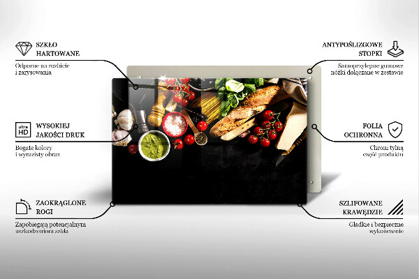 Szklana deska do kuchni Włoskie składniki i przyprawy