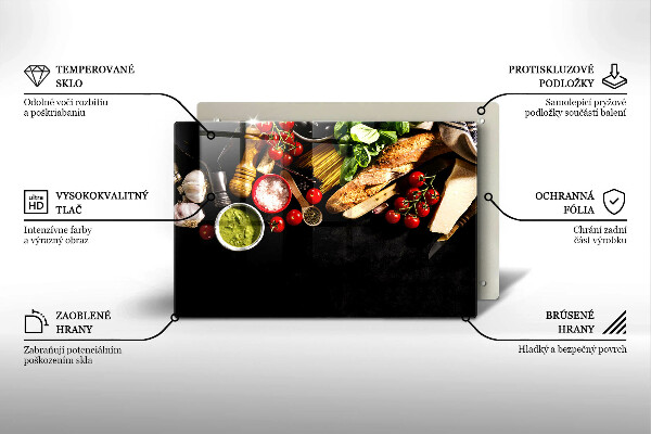 Szklana deska do kuchni Włoskie składniki i przyprawy