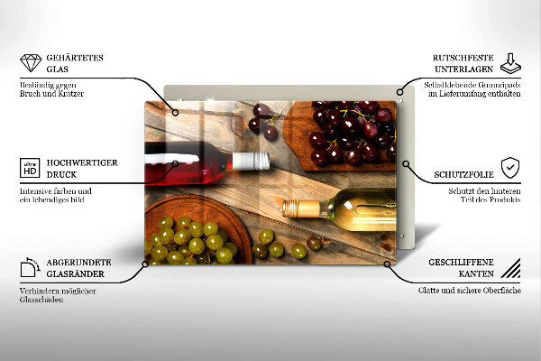Szklana deska do kuchni Butelki wina i winogrona