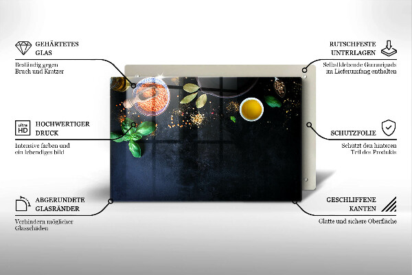 Szklana deska do kuchni Miseczki z przyprawami