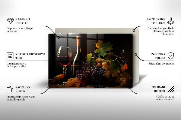 Szklana deska do kuchni Kieliszek wina i winogrona