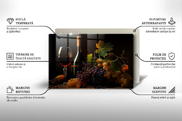 Szklana deska do kuchni Kieliszek wina i winogrona