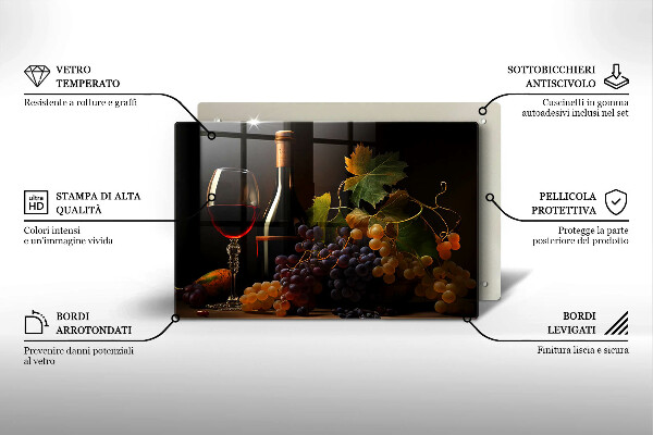 Szklana deska do kuchni Kieliszek wina i winogrona