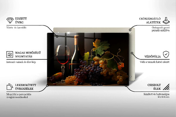 Szklana deska do kuchni Kieliszek wina i winogrona