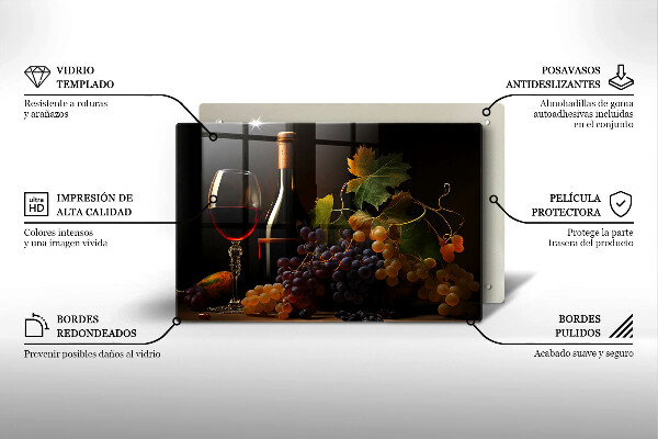 Szklana deska do kuchni Kieliszek wina i winogrona