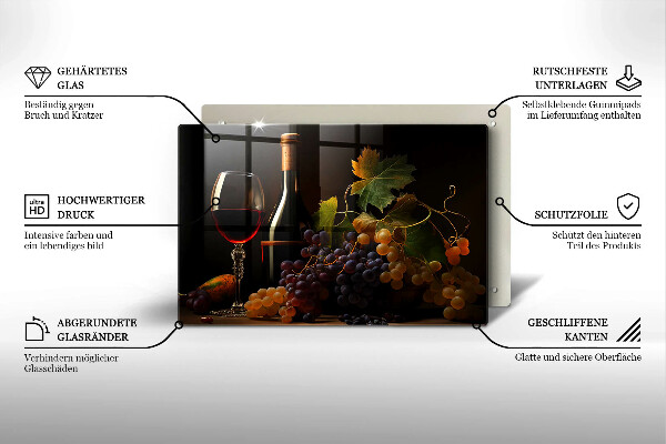 Szklana deska do kuchni Kieliszek wina i winogrona