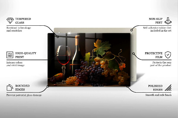 Szklana deska do kuchni Kieliszek wina i winogrona