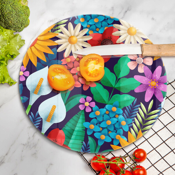 Deska kuchenna szklana Ilustracja łąka kwiaty