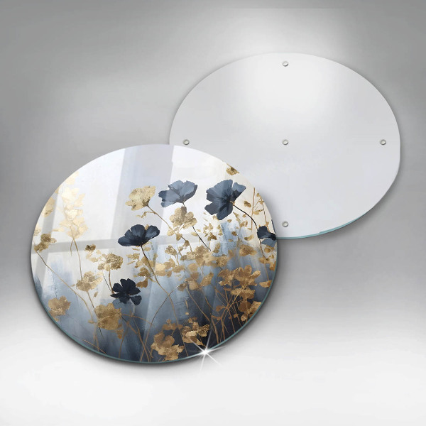 Deska kuchenna szklana Niebieskie i złote kwiaty
