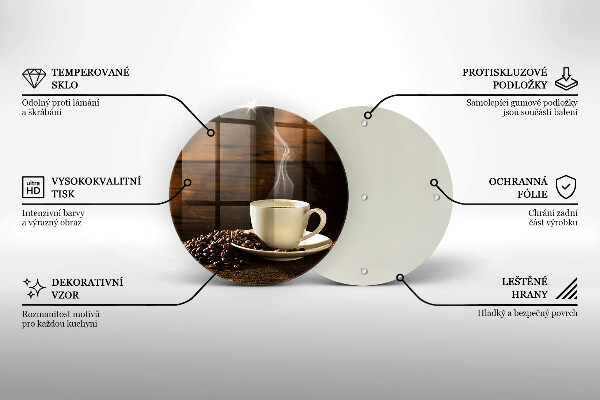 Deska kuchenna szklana Filiżanka kawy drewno
