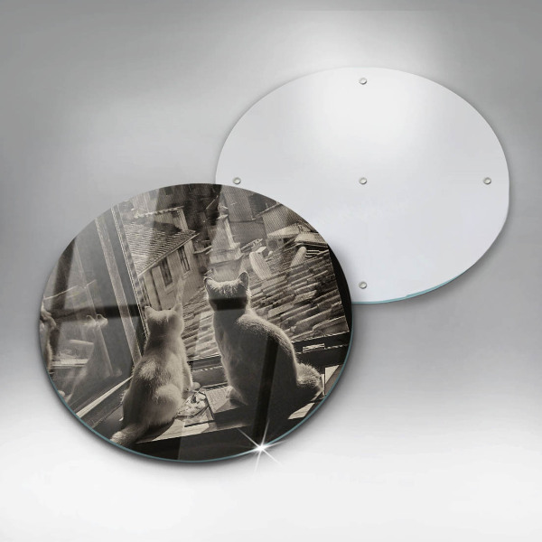 Deska kuchenna szklana Koty miasto i okno